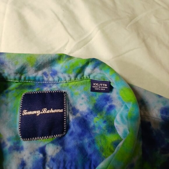 Tie Dyed Blue & Green !00% silk shirt - Picture 3 of 9